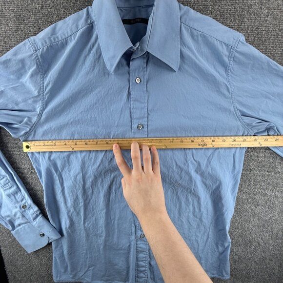 Gucci Italy Made Button Up Shirt Blue 40 (15.75) Long Sleeve Cotton Cursive Logo - Picture 10 of 16